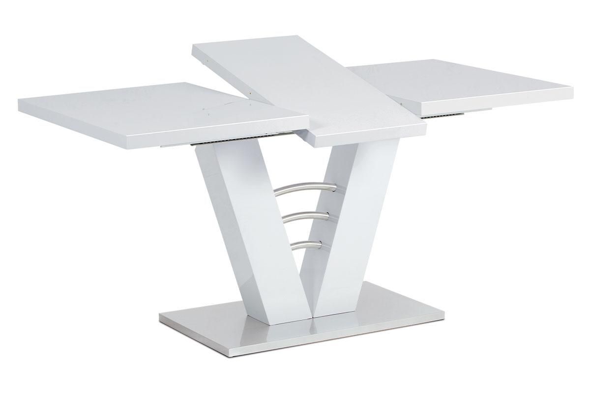 Autronic -  Jedálenský stôl HT-510 WT 120/160x80x75cm, vysoký lesk biely, nerez