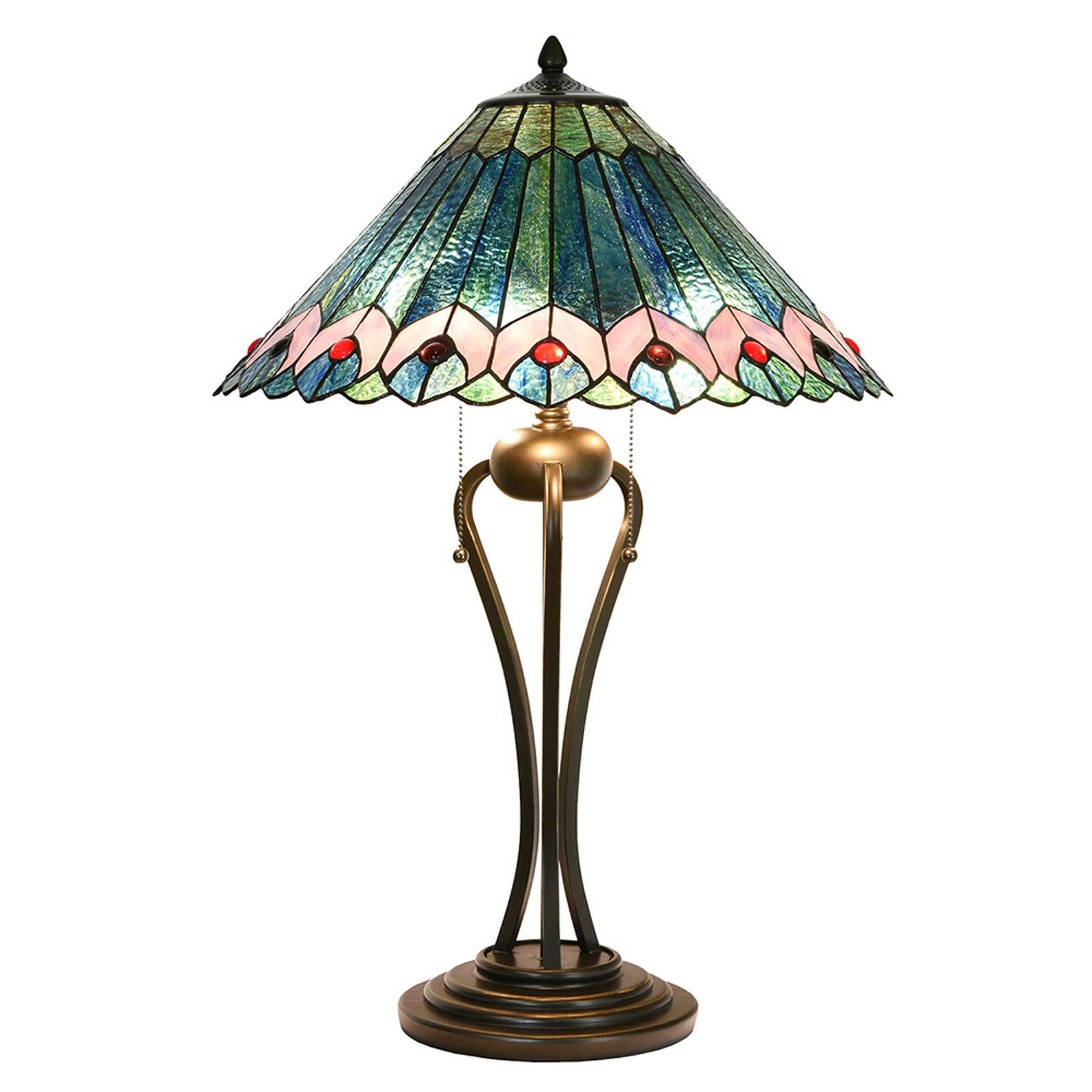 Clayre&Eef Stolová lampa 5LL-5391 v štýle Tiffany, Obývacia izba / jedáleň, polyrezín, sklo, E27, 40W, K: 73cm