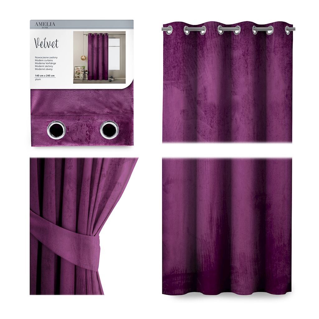 Záves AmeliaHome Velvet 140x245 cm slivka