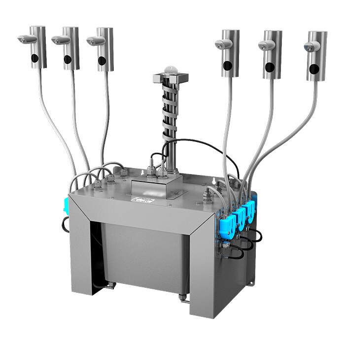 Sanela - 6 ks nerezového stojankového dávkovača mydla, 230 V AC, 6 l centrálny kanister na mydlo
