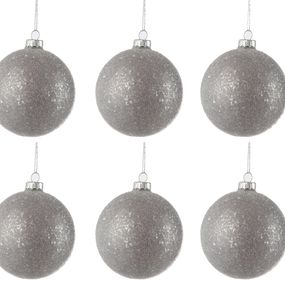 Sada šedých vianočných gulí s flitrami (6 ks) - 8 * 8 * 8 cm