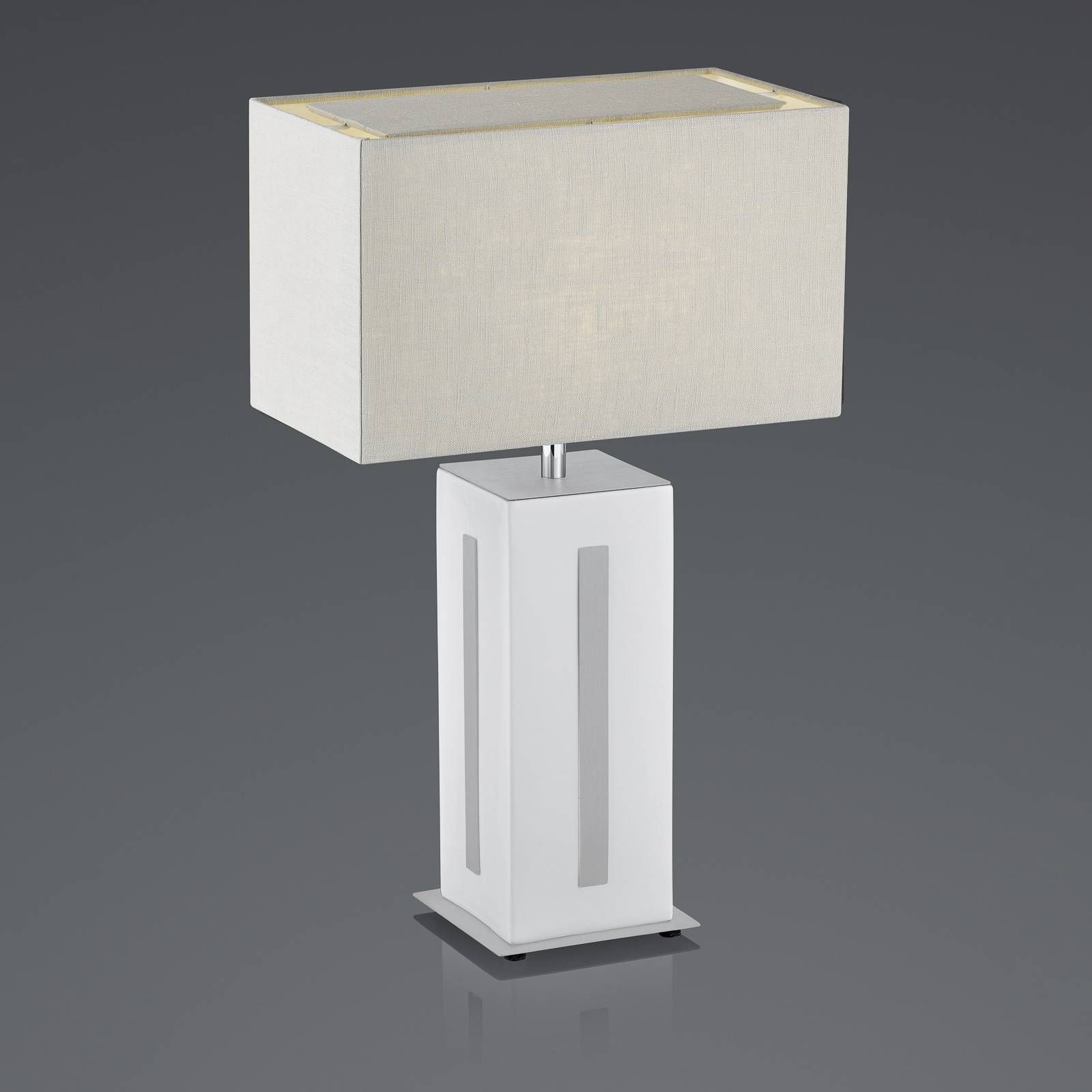 BANKAMP Karlo stolná lampa biela/sivá, výška 56 cm, Obývacia izba / jedáleň, keramika, ľan, kov, E27, 60W, L: 35 cm, K: 56cm