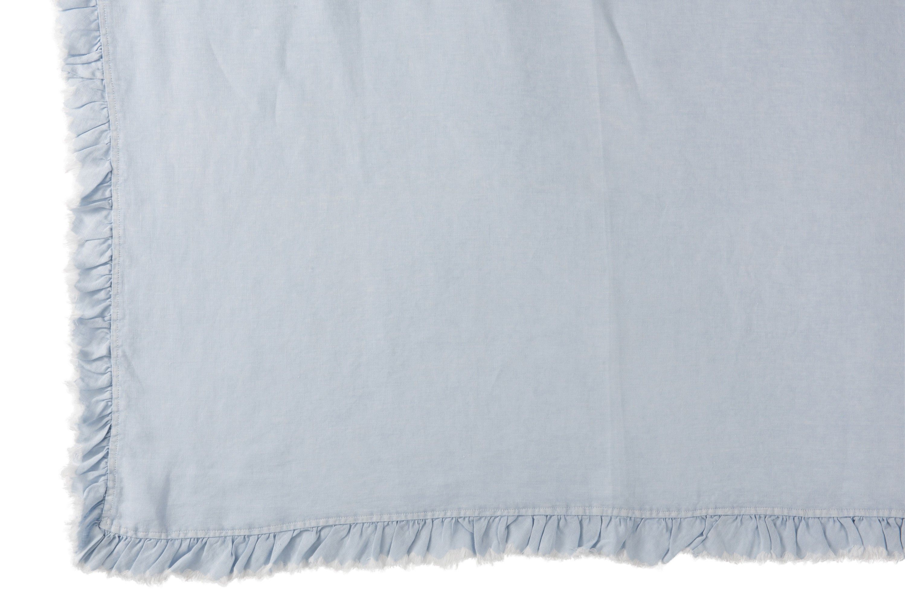 Modrý praný ľanový pléd s třasňovitým volánikom Romantic - 150 * 200 cm
