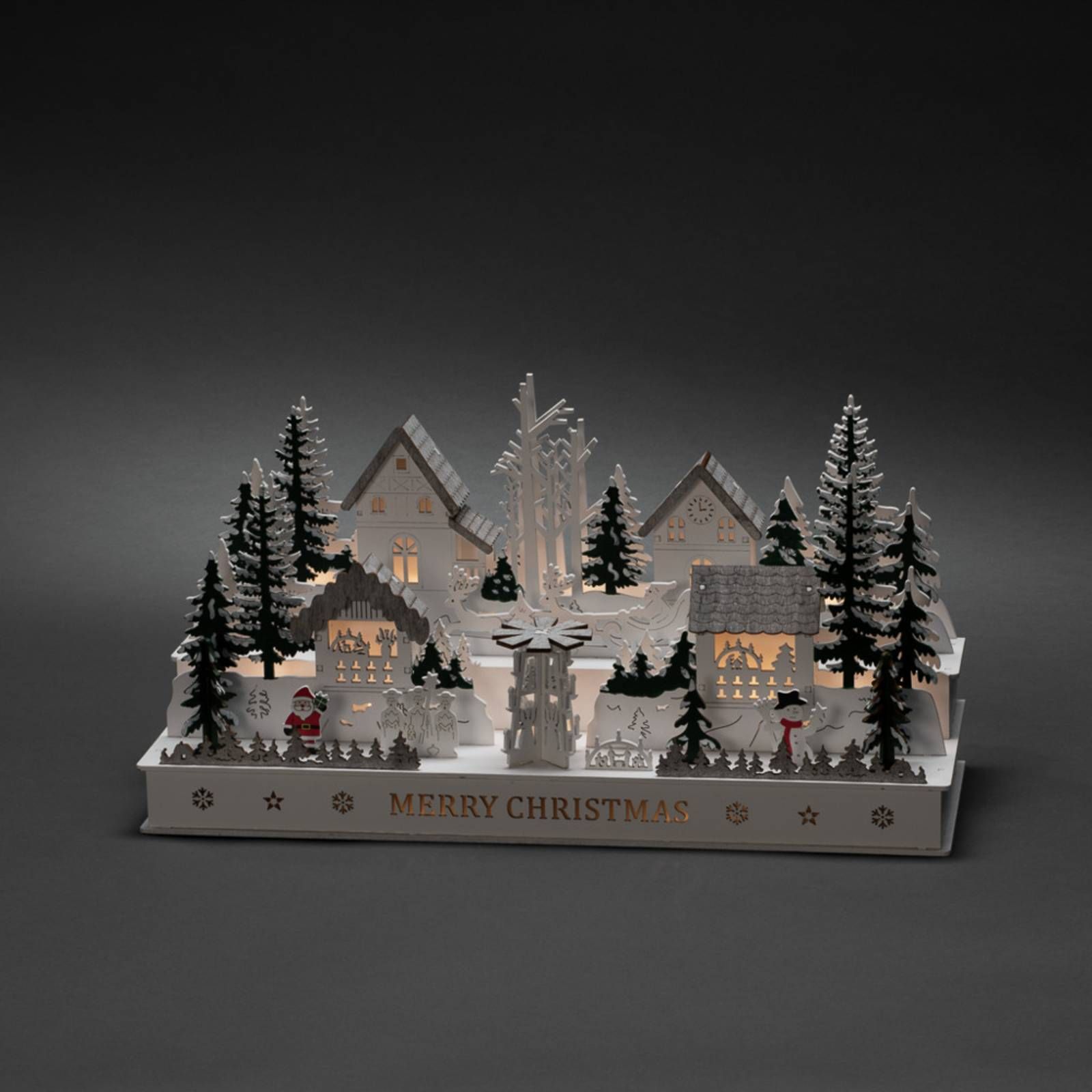Konstsmide Christmas Visutý LED oblúk Dedina z dreva, trafo/batéria, drevo, 0.06W, L: 45 cm, K: 23cm