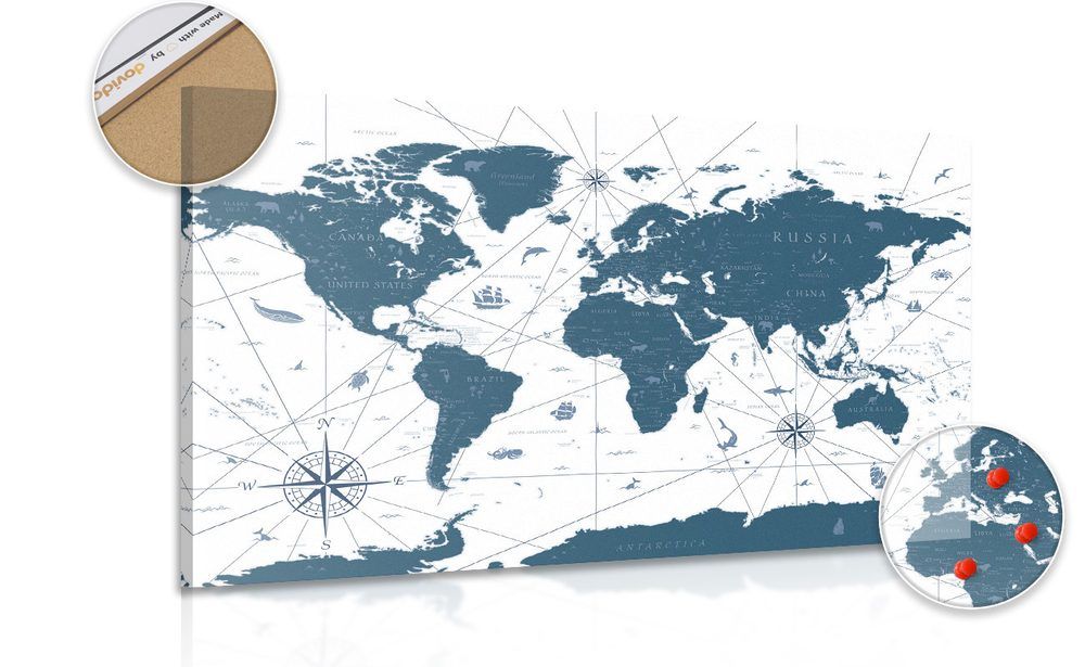 Obraz na korku mapa v modrom prevedení