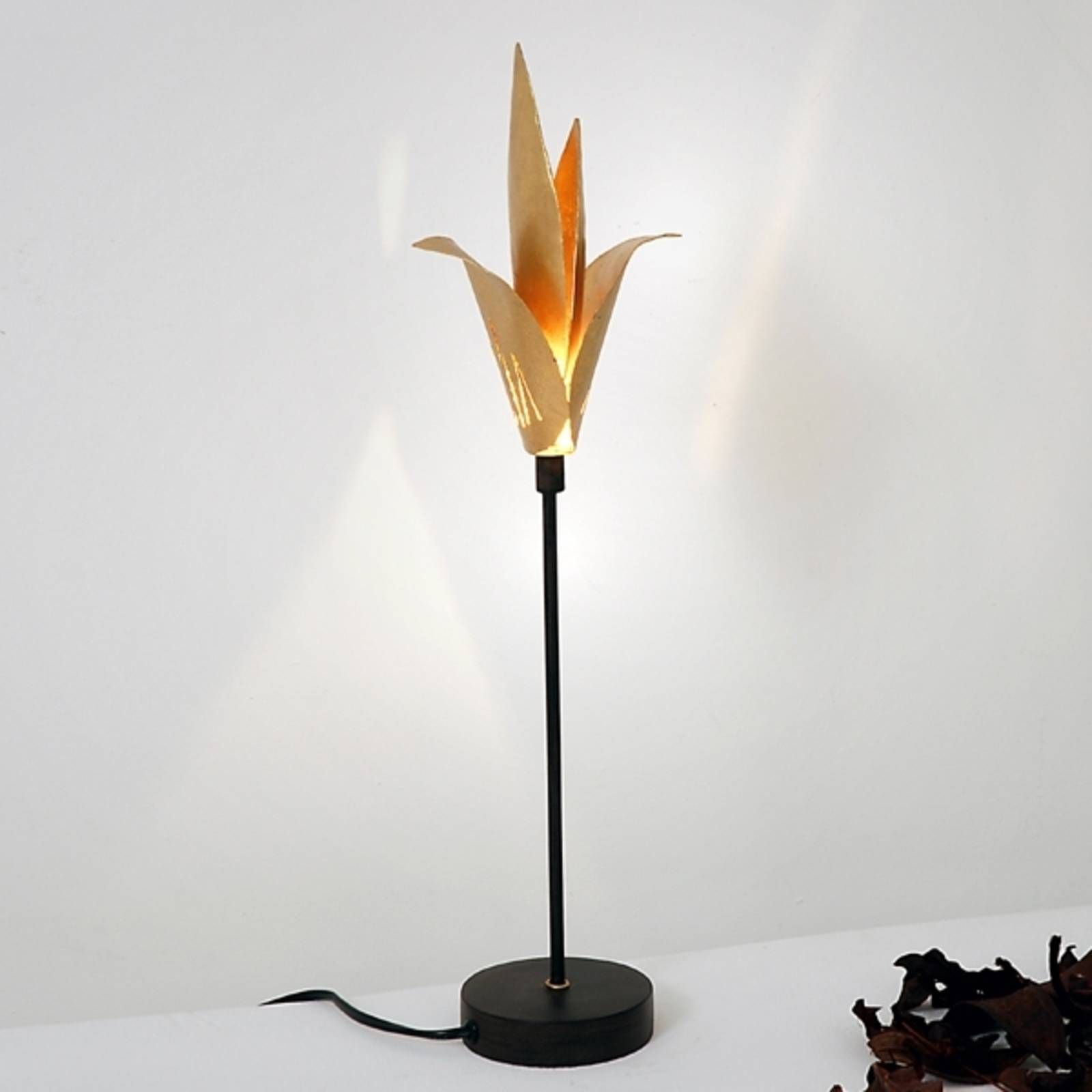 Holländer Stolná lampa Airone so zlatým kvetom, Obývacia izba / jedáleň, kov, G4, 20W, L: 9 cm, K: 46cm