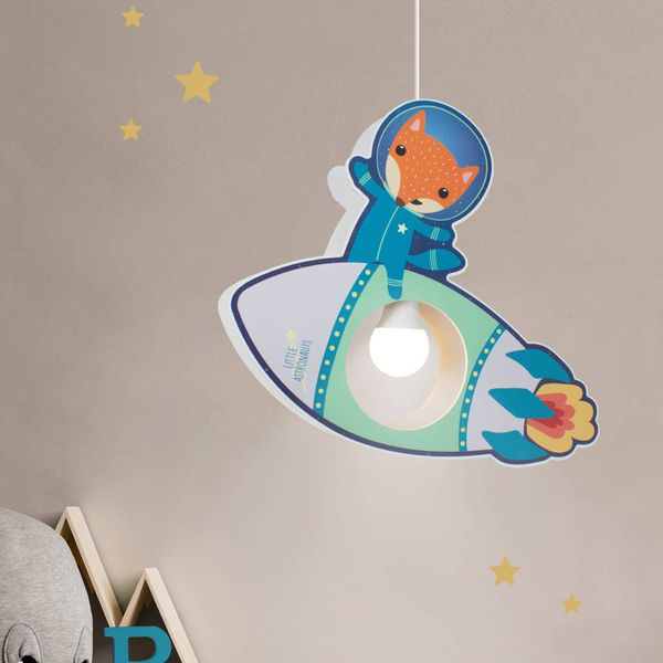 Elobra Závesná lampa Little Astronauts Raketa, Detská izba, drevo, E27, 40W, P: 35 cm, L: 9 cm, K: 38cm