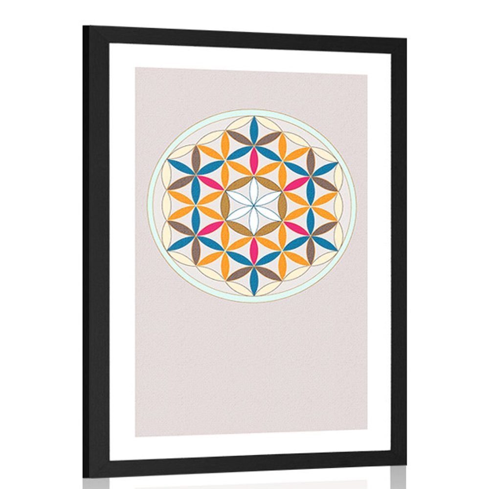 Plagát s paspartou farebná Mandala - 20x30 black