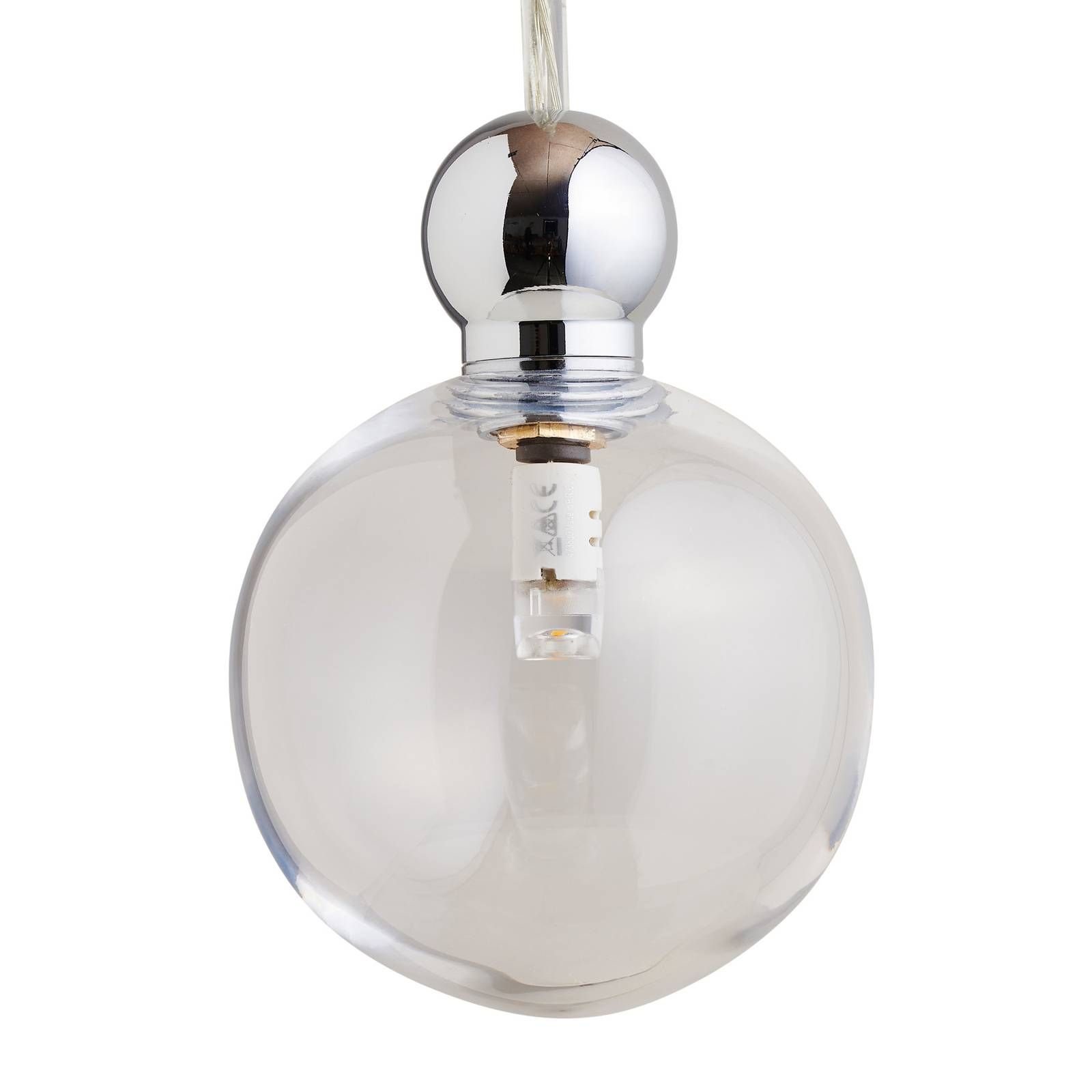 EBB & FLOW Uva M závesná lampa lopta striebro číra, Obývacia izba / jedáleň, sklo, kov, plast, G4, 1.5W, K: 10cm