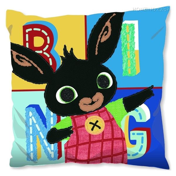 Setino · Detský obojstranný vankúš Zajačik Bing & Flop / Zajačik Bing v póze Usaina Bolta - 40 x 40 cm