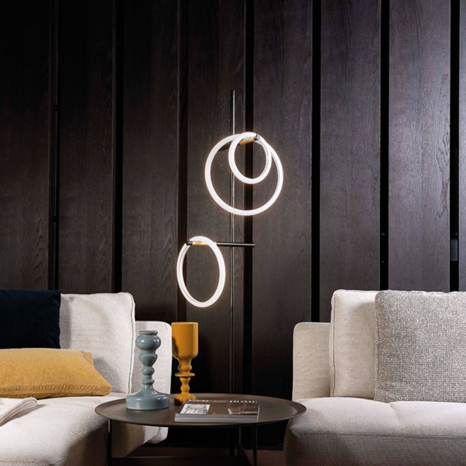 Marchetti Stojaca LED lampa Ulaop, tri kruhy, čierna, Obývacia izba / jedáleň, kov, plexisklo, K: 180cm