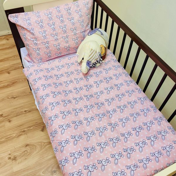 Obliečky bavlnené detské Zajačik ružový TiaHome - Detský set 130x90cm + 65x45cm