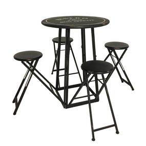 Estila Okrúhly barový industriálny stôl so štyrmi stoličkami Stanley v čiernom kovovom prevedení so starožitným efektom 163cm