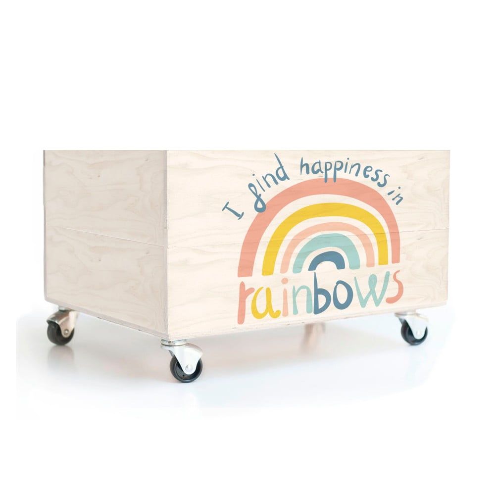 Detský borovicový úložný box na kolieskach Folkifreckles Rainbow