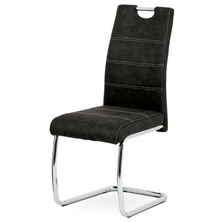 Autronic Jedálenská stolička, čierna látka COWBOY, biele prešitie, kov chrom HC-483 BK3