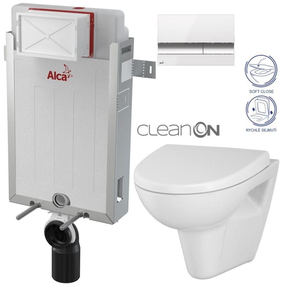 ALCADRAIN Renovmodul - predstenový inštalačný systém s bielym / chróm tlačidlom M1720-1 + WC CERSANIT CLEANON PARVA + SEDADLO AM115/1000 M1720-1 PA1