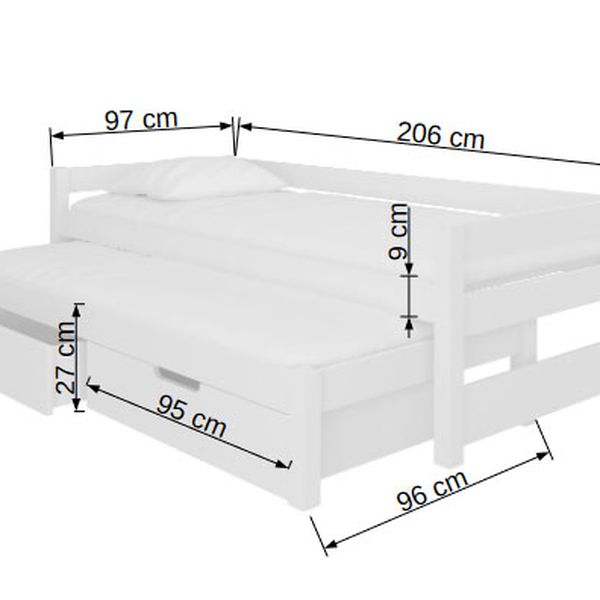 Detská posteľ s prístelkou Filis 90x200 cm - biela
