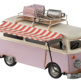 Ružový kovový retro model starého autobusu - 28*22*17cm
