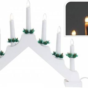 Kinekus Svietnik vianočný LED 7 sviečok drevo, biely