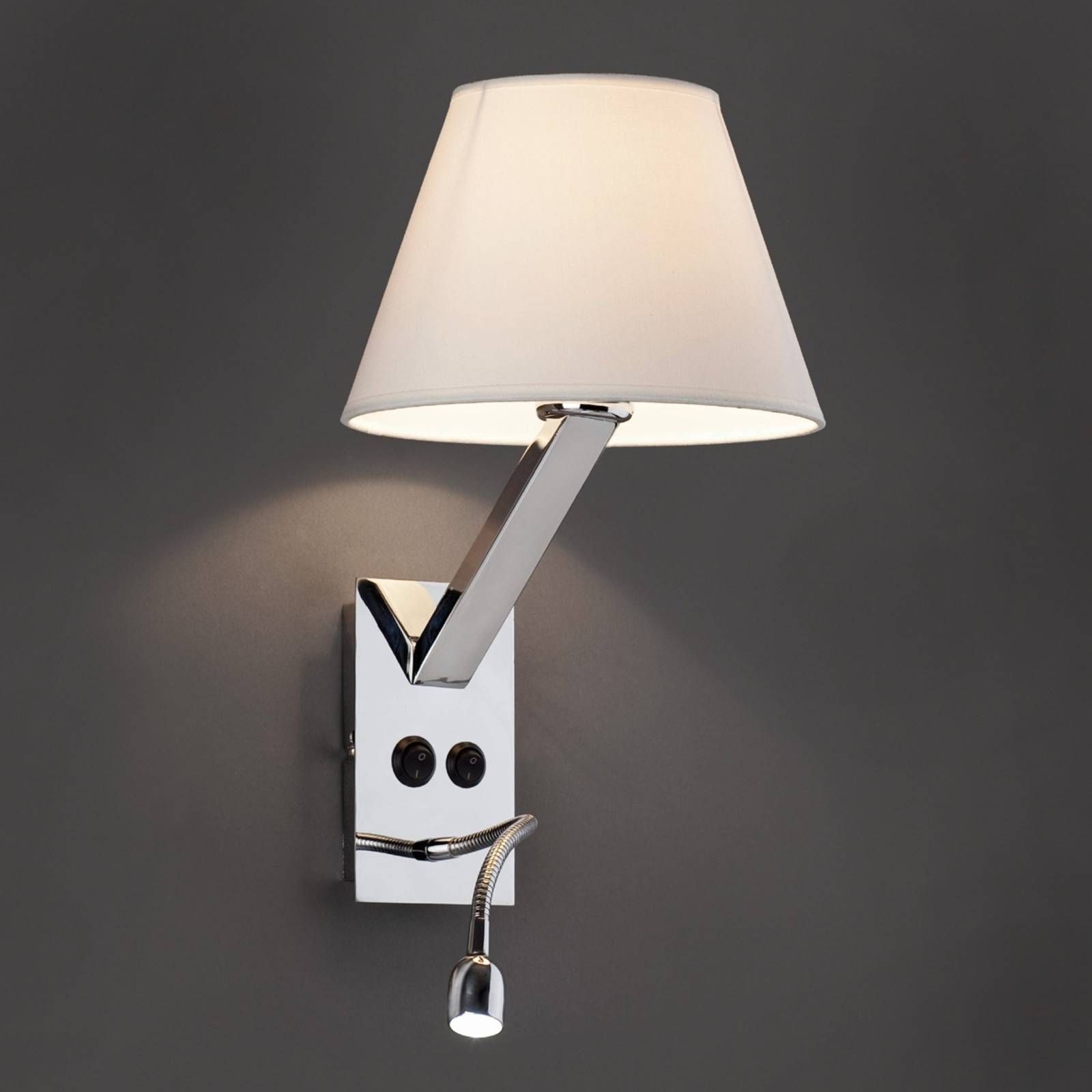 FARO BARCELONA Nástenné LED svetlo Moma-2, lampa na čítanie biela, Obývacia izba / jedáleň, textil, kov, E27, 60W, K: 35cm