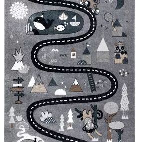 Dywany Łuszczów Detský kusový koberec Fun Route Street animals grey - 80x150 cm