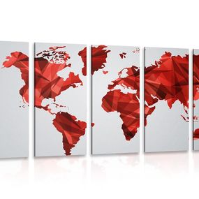 5-dielny obraz mapa sveta v dizajne vektorovej grafiky v červenej farbe