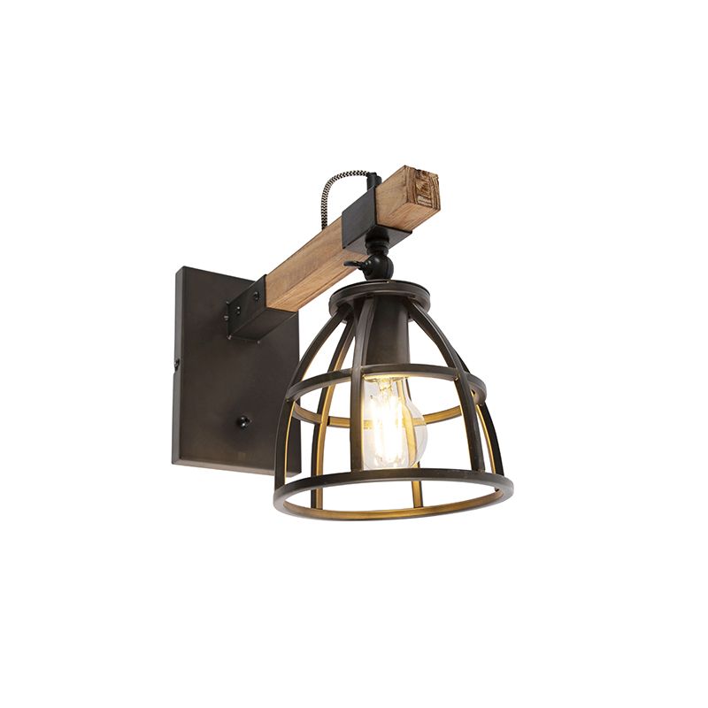 Priemyselná nástenná lampa čierna s nastaviteľným drevom - Arthur