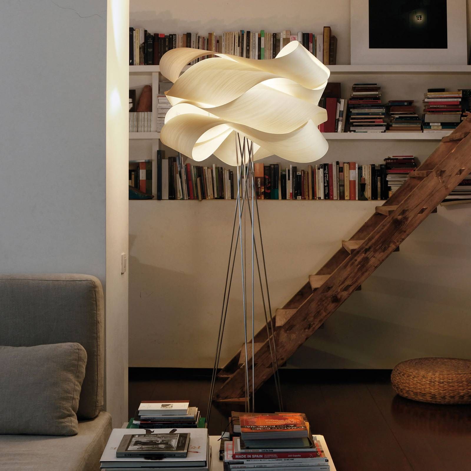 LZF LamPS Link stojaca lampa, slonovina, Obývacia izba / jedáleň, drevená dyha, E27, 14W, K: 177cm