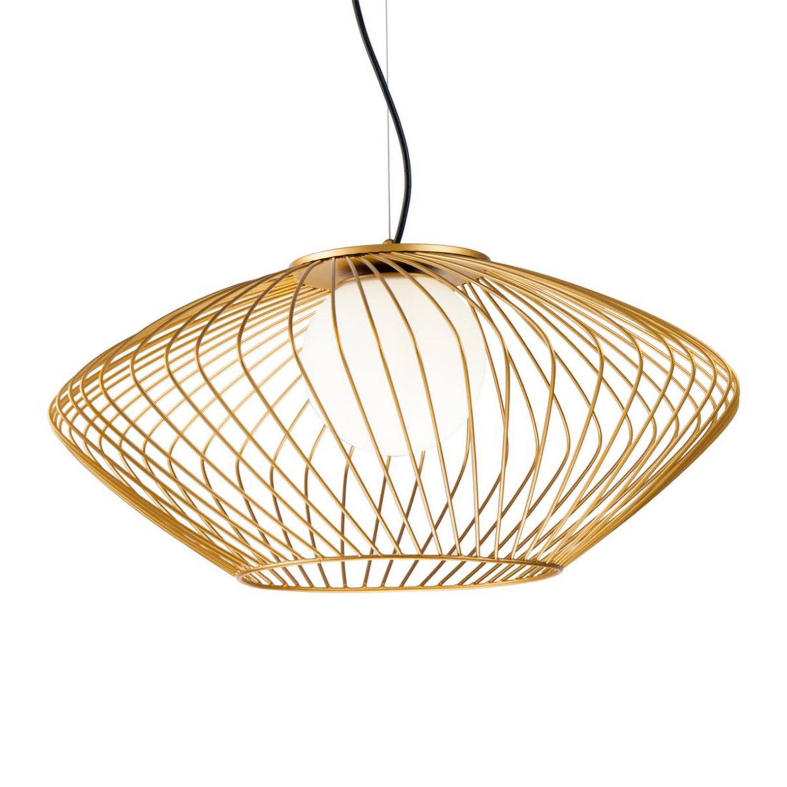 Maytoni Závesná lampa Plec s klietkovým tienidlom v zlatej, Obývacia izba / jedáleň, kov, sklo, E27, 40W, K: 24cm