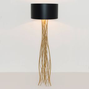 Holländer Stojaca lampa Capri v čierno-zlatej, Obývacia izba / jedáleň, železo, textil, E27, 100W, K: 155cm