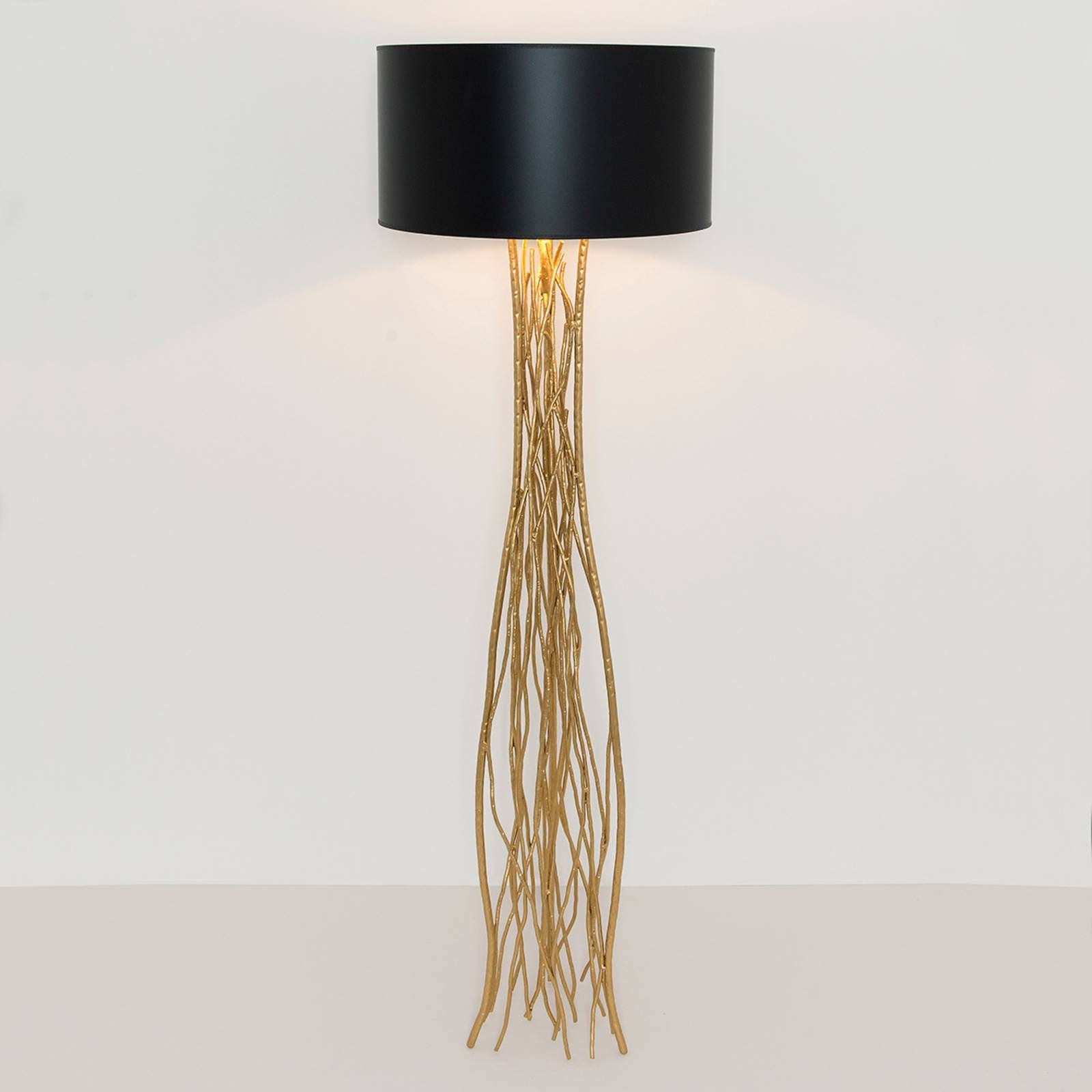 Holländer Stojaca lampa Capri v čierno-zlatej, Obývacia izba / jedáleň, železo, textil, E27, 100W, K: 155cm