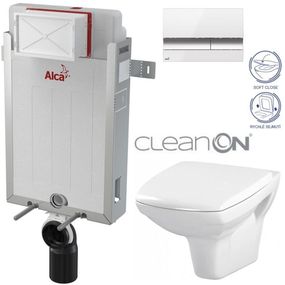 ALCADRAIN Renovmodul - predstenový inštalačný systém s bielym / chróm tlačidlom M1720-1 + WC CERSANIT CLEANON CARINA + SEDADLO AM115/1000 M1720-1 CA2