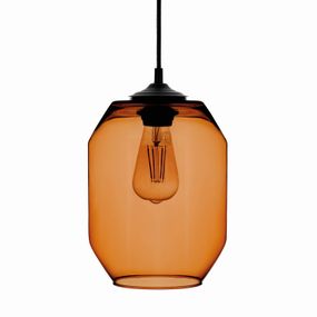 Euluna Závesná lampa Barrel tienidlo ručne fúkané, jantár, Obývacia izba / jedáleň, sklo, kov, E27, 60W, K: 25cm