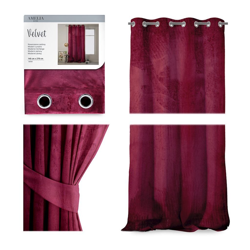 Záves AmeliaHome Velvet 140x270 cm vínový