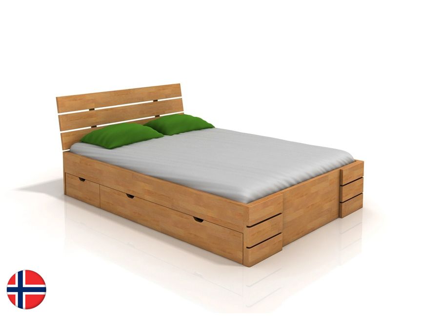 Manželská posteľ 180 cm Naturlig Lorenskog High Drawers (buk) (s roštom)