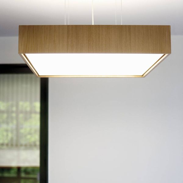 B.lux Závesná lampa Quadrat S s LED 60x60, dub, Obývacia izba / jedáleň, drevo, plast, 8W, P: 62 cm, L: 62 cm, K: 12cm