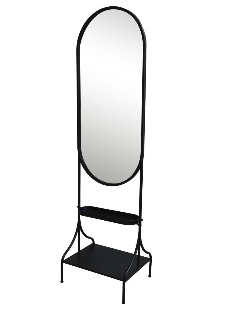 Čierne antik kovové stojacie zrkadlo s poličkou Filonia - 50*37*180 cm