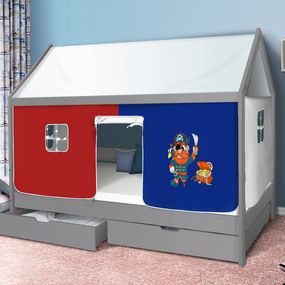 Detská Domčekové posteľ KIDS piráti modročervený - sivá 200x90 cm