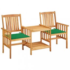 Záhradná stolička s čajovým stolíkom a poduškami Dekorhome Zelená