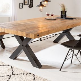 Estila Industriálny jedálenský stôl Freya z masívu v prírodnej hnedej farby s čiernymi kovovými nohami 200cm