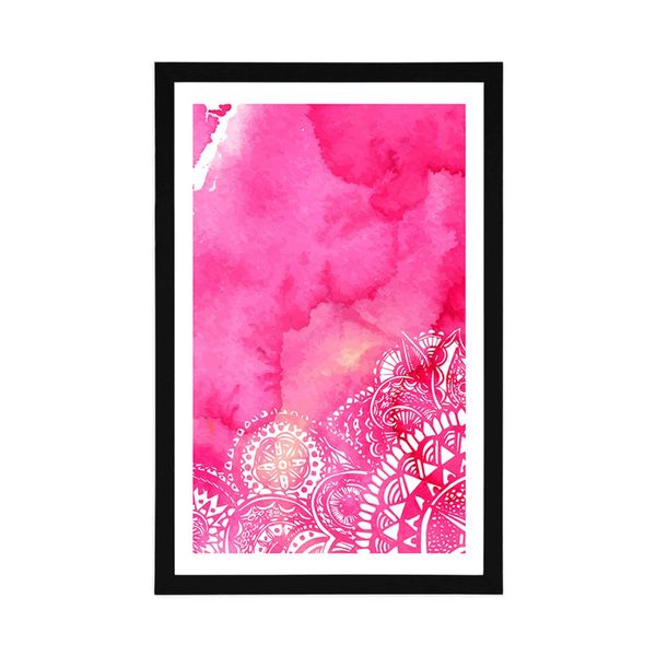 Plagát s paspartou Mandala ružový akvarel - 60x90 black