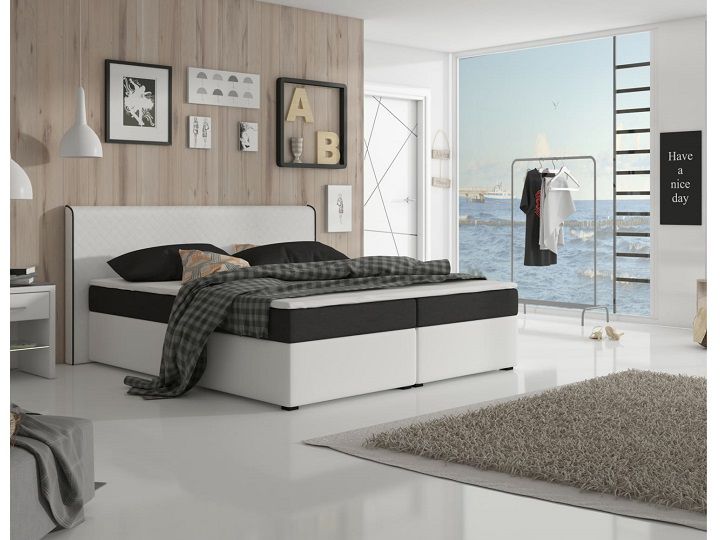 Manželská posteľ Boxspring 160 cm Namakyra Megakomfort (biela + čierna) (s matracom a roštom)