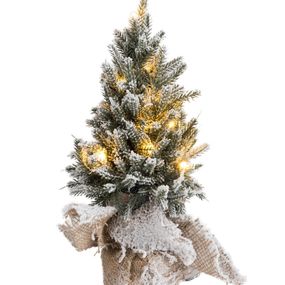 Zasnežený vianočný stromček v jute sa svetielkami - Ø 14*30cm
