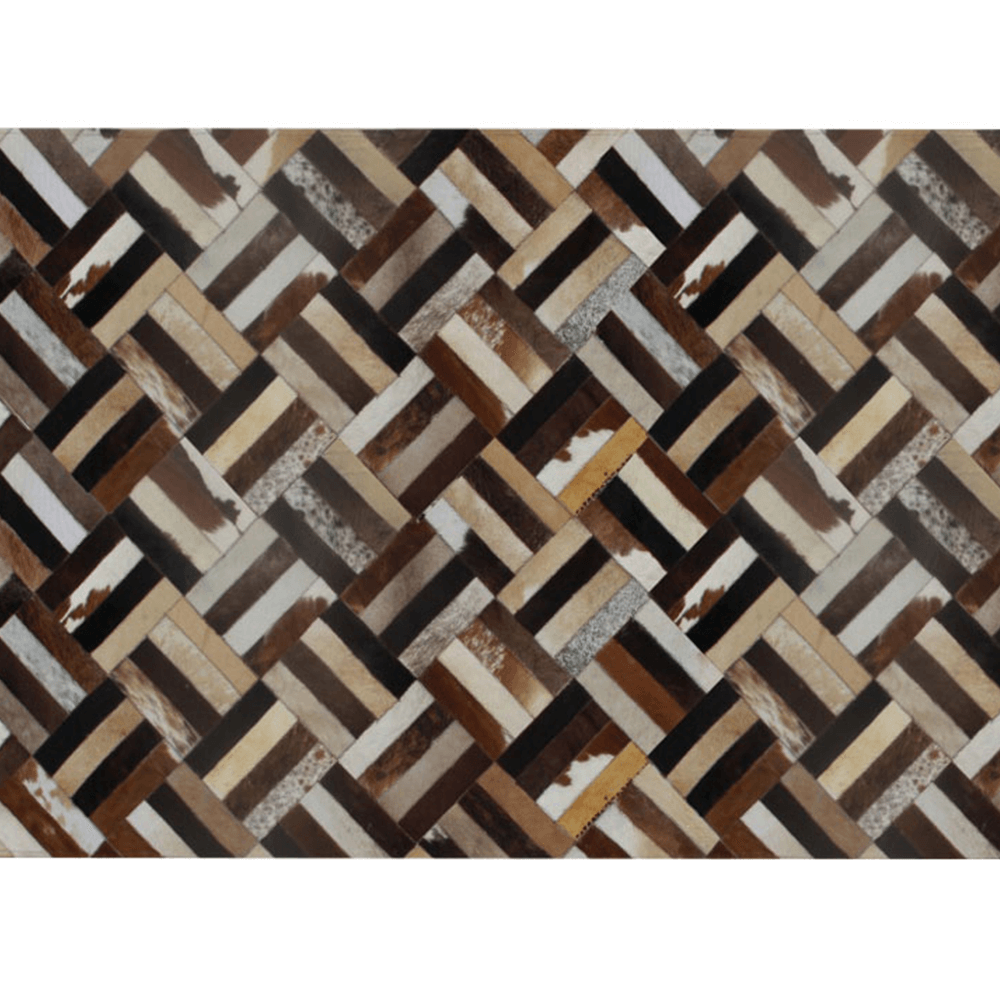 KONDELA Luxusný kožený koberec, hnedá/čierna/béžová, patchwork, 200x300 , KOŽA TYP 2