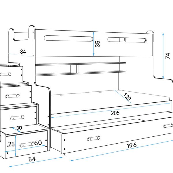 MAX 3 - Poschodová posteľ rozšírená - 200x120cm - Biely - Biely