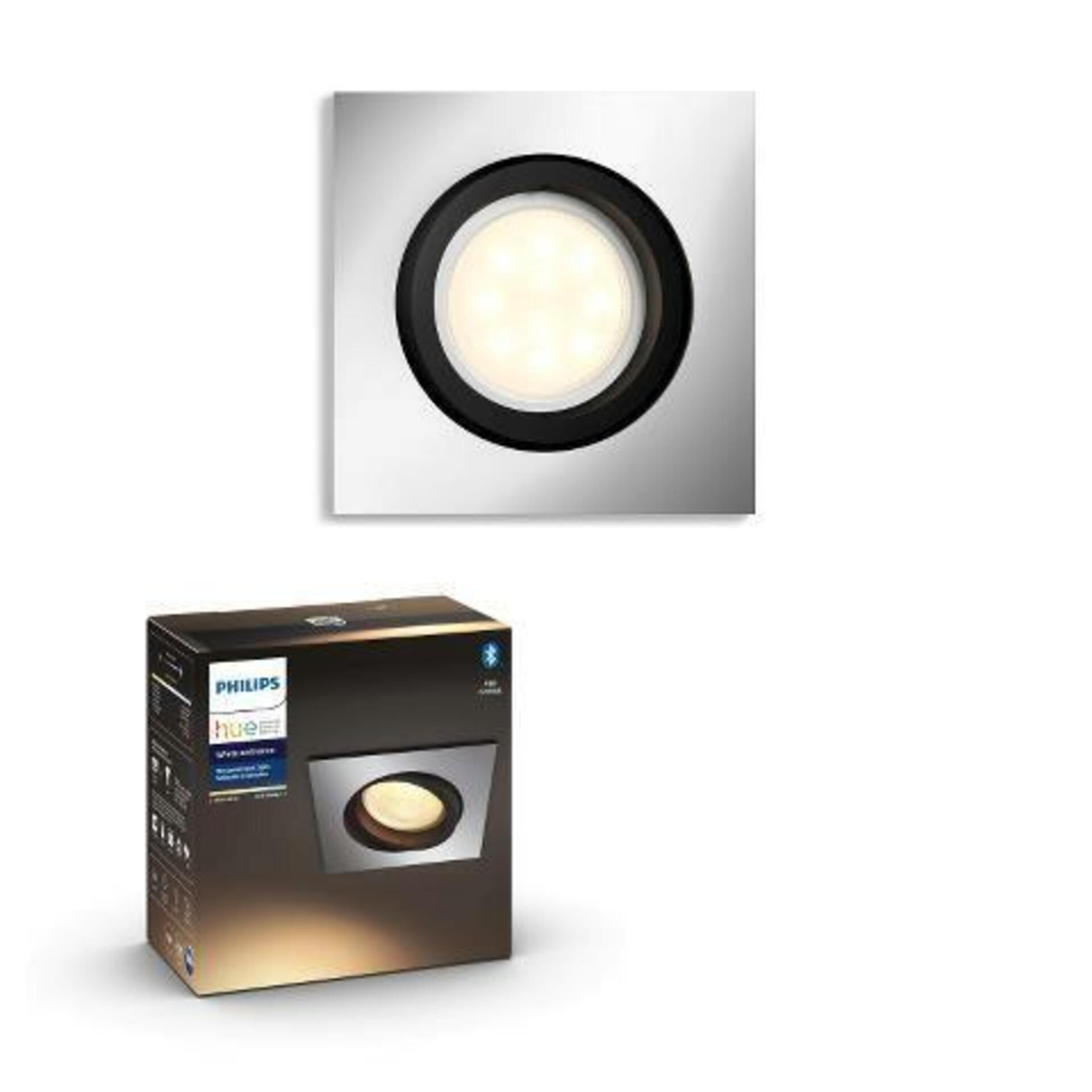 Hue White Ambiance Stropní podhledové svítidlo Philips Milliskin BT 50421/48/P9 LED GU10 5W 350lm 2200-6500K 230V, hliníkové hranaté s Bluetooth