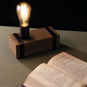 Eco-Light Stolná lampa Texas starožitné drevo, 1-plameňové, Obývacia izba / jedáleň, drevo, kov, E27, 40W, P: 26 cm, L: 16 cm, K: 15cm