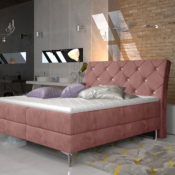 Čalúnená manželská posteľ s úložným priestorom Amika 160 - ružová (Kronos 29)
