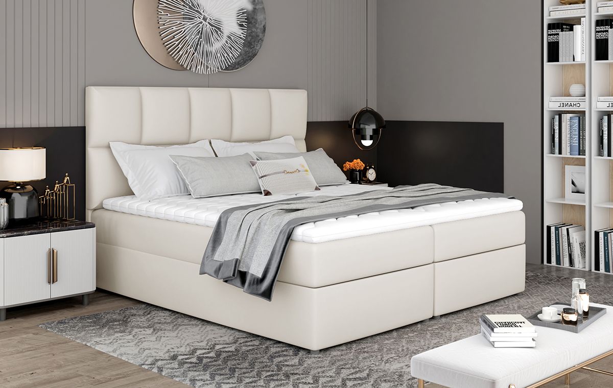 Čalúnená manželská posteľ s úložným priestorom Grosio 185 - béžová