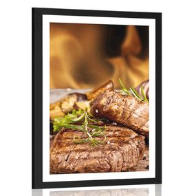 Plagát s paspartou grilovaný hovädzí steak - 40x60 black